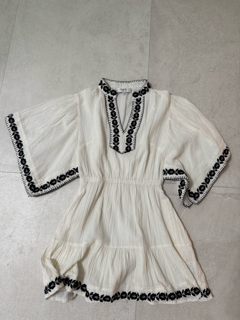 Sea New York White Coverup with Black Embroidery